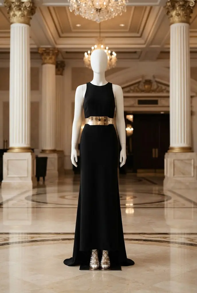 15. Minimalist Column Gown with Statement Belt