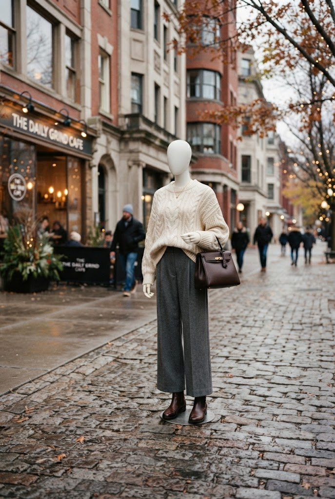 2. Chunky Sweater With Wide-Leg Winter Trousers