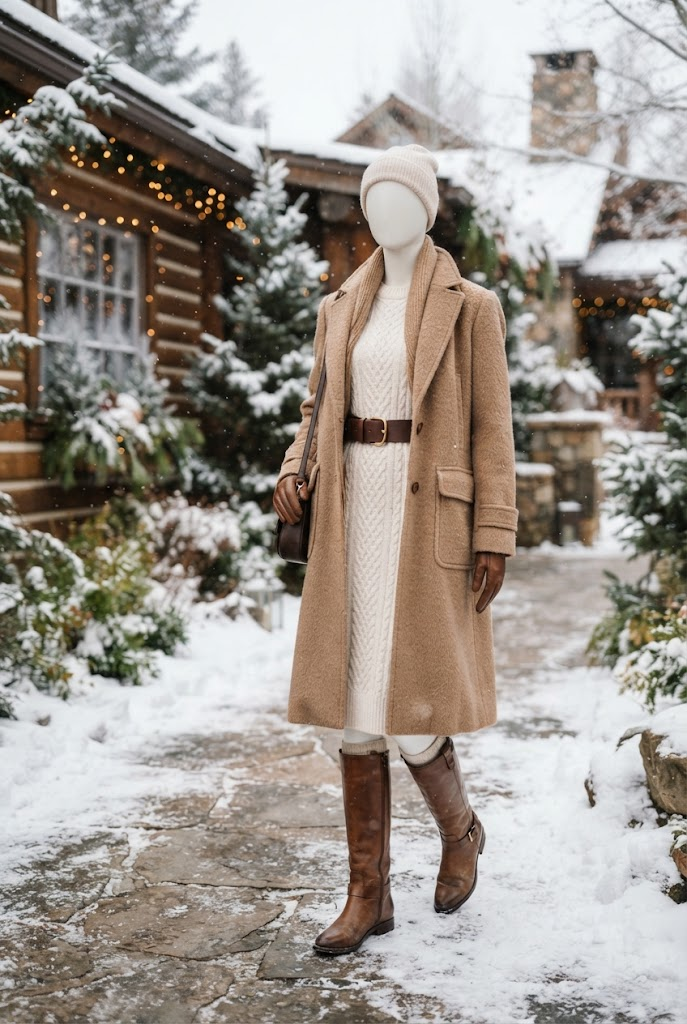7. Cozy Knit Dress With Elegant Boots