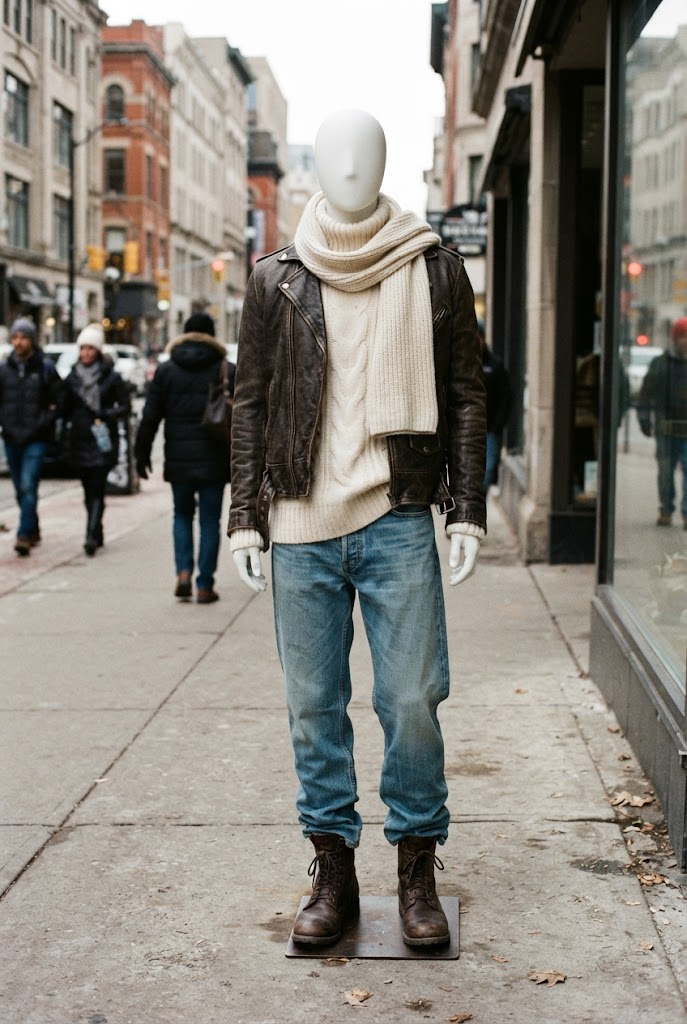 8. Leather Jacket Over Cozy Winter Layers