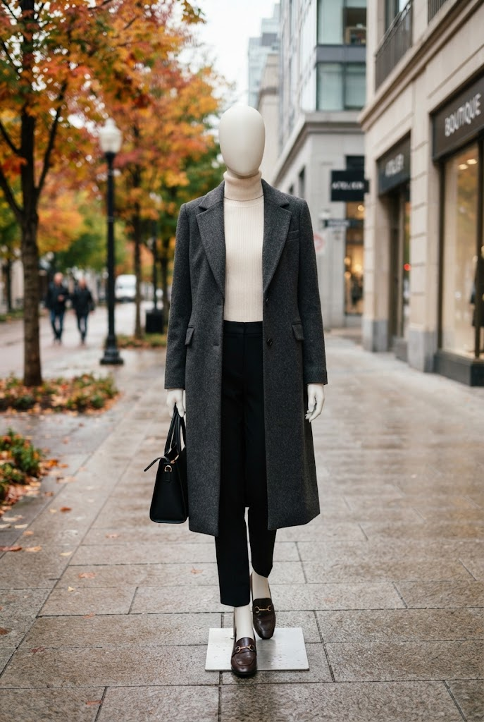 9. Long Wool Coat With a Turtleneck and Tailored Pants
