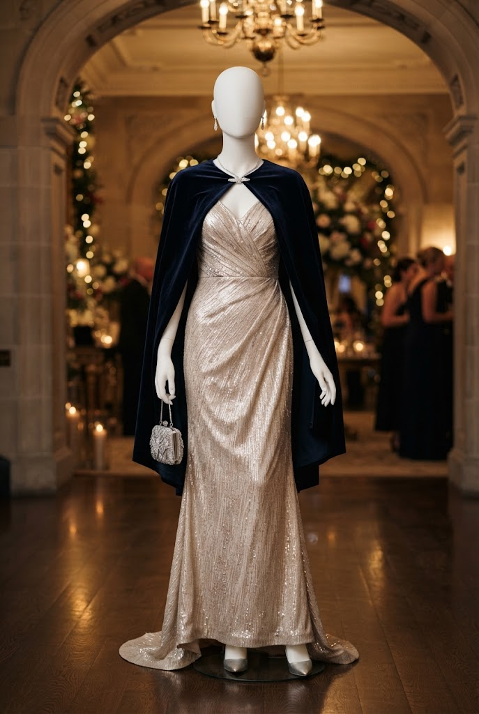 9. Metallic Evening Gown With a Warm Layer